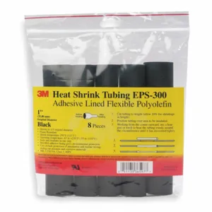 3M EPS300-3/16-6-BLACK-10-10 PC PKS Heat Shrink Tubing, 6 Inch, Thin Wall, Flexible Polyolefin, Shrink Ratio 3:1, 10 Pk | CF2APJ 30N551