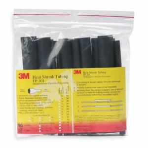 3M FP301-1/8-6-BLACK-10-10 PC PKS Heat Shrink Tubing, 6 Inch, Thin Wall, Flexible Polyolefin, Shrink Ratio 2:1, 10 Pk | CF2APT 30N561