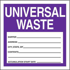 ACCUFORM SIGNS MHZW17EVL 4 x 4 Hazardous Waste Universal Waste Polyester - Pack Of 250 | AF2KLZ 6UPK6