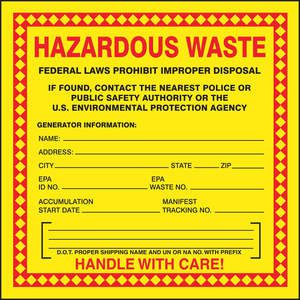ACCUFORM SIGNS MHZW20PSL Hazardous Waste Label Red/yellow - Pack Of 250 | AF4HXW 8XF92