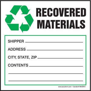 ACCUFORM SIGNS MHZW43EVC Recycle Label 4 Inch H 4 Inch Width - Pack Of 100 | AF4WVC 9MX33