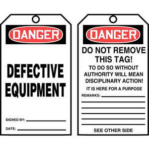 ACCUFORM SIGNS TAR102 Danger Tag By The Roll 6-1/4 x 3 - Pack Of 100 | AD4TLQ 43Z183