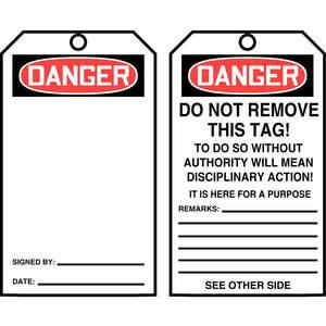 ACCUFORM SIGNS TAR412 Danger Tag By The Roll 6-1/4 x 3 - Pack Of 100 | AD4TPE 43Z243