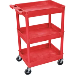 LUXOR STC111 Utility Cart 300 lb. Capacity PE 3 Shelves Red | AA6FRA 13W633