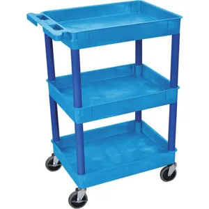 LUXOR STC111 Utility Cart 300 lb. Capacity PE 3 Shelves Blue | AA6FRB 13W634