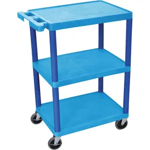 LUXOR STC222 Utility Cart 300 lb Cap PE 3 Shelves 24 L Blue | AA6FRK 13W645