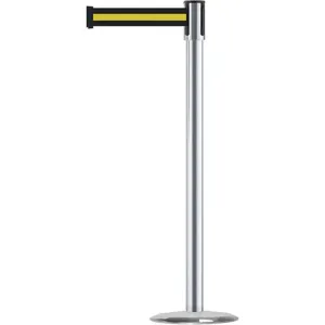 TENSABARRIER 890U-1S-1S-1S-STD-NO-S4X-C Satin Chrome Post With Belt Black With | AF3XVH 8EP80