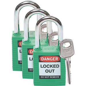 BRADY 105889 Lockout Padlock Keyed Alike Green 1/4 Inch - Pack Of 3 | AC8EEX 39N164