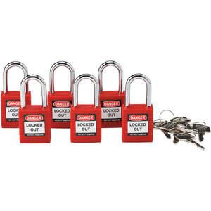 BRADY 105890 Lockout-Vorhängeschloss, gleichschließend, rot, 1/4 Zoll – 6er-Pack | AC8EFD 39N170