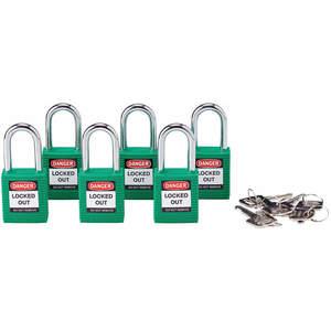 BRADY 105893 Lockout-Vorhängeschloss, gleichschließend, grün, 1/4 Zoll – 6er-Pack | AC8EFG 39N173