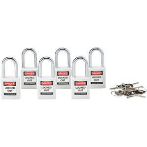 BRADY 118925 Lockout-Vorhängeschloss mit unterschiedlichem Schlüssel, weiß, 1/4 Zoll – 6er-Pack | AC8EET 39N160