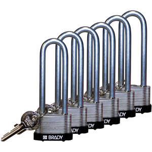 BRADY 123241 Vorhängeschloss mit unterschiedlichem Schlüssel, 3 Zoll H, 5 Stifte, Stahl – 6er-Pack | AC8ENM 39N341