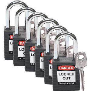 BRADY 123271 Lockout-Vorhängeschloss, gleichschließend, schwarz, 1/4 Zoll – 6er-Pack | AC8EFJ 39N175