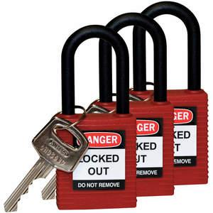 BRADY 123333 Lockout-Vorhängeschloss, gleichschließend, rot, 1/4 Zoll – 3er-Pack | AC8EHX 39N234