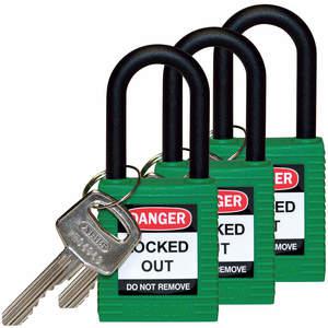 BRADY 123335 Lockout Padlock Keyed Alike Green 1/4 Inch - Pack Of 3 | AC8EJA 39N237