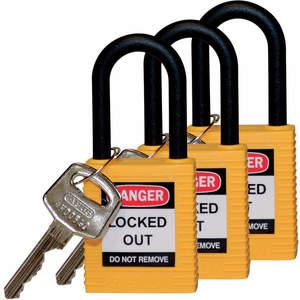 BRADY 123336 Lockout Padlock Keyed Alike Yellow 1/4 Inch - Pack Of 3 | AC8EHZ 39N236