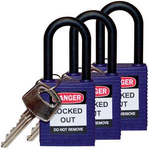 BRADY 123340 Lockout Padlock Keyed Alike Purple 1/4 Inch - Pack Of 3 | AC8EJE 39N241