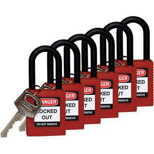 BRADY 123351 Lockout Padlock Keyed Different Red 1/4 Inch - Pack Of 6 | AC8EHM 39N225