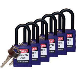 BRADY 123358 Lockout-Vorhängeschloss mit unterschiedlichem Schlüssel, Lila, 1/4 Zoll – 6er-Pack | AC8EHV 39N232