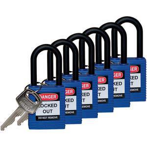 BRADY 123352 Lockout-Vorhängeschloss mit unterschiedlichem Schlüssel, blau, 1/4 Zoll – 6er-Pack | AC8EHN 39N226