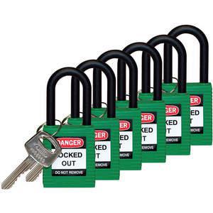 BRADY 123353 Lockout-Vorhängeschloss mit unterschiedlichem Schlüssel, grün, 1/4 Zoll – 6er-Pack | AC8EHQ 39N228