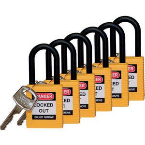 BRADY 123354 Lockout-Vorhängeschloss mit unterschiedlichem Schlüssel, gelb, 1/4 Zoll – 6er-Pack | AC8EHP 39N227