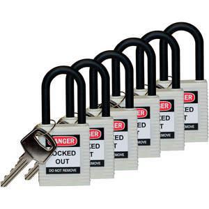BRADY 123359 Lockout-Vorhängeschloss mit unterschiedlichem Schlüssel, weiß, 1/4 Zoll – 6er-Pack | AC8EHW 39N233