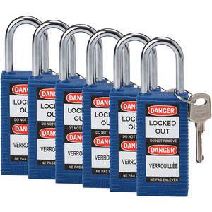 BRADY 123424 Lockout-Vorhängeschloss, gleichschließend, blau, 1/4 Zoll – 6er-Pack | AC8EKX 39N280