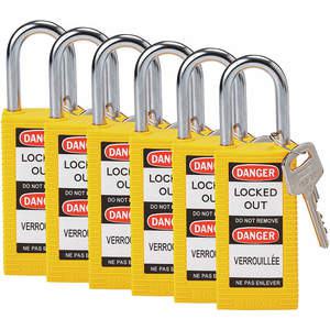 BRADY 123426 Lockout-Vorhängeschloss, gleichschließend, gelb, 1/4 Zoll – 6er-Pack | AC8EKY 39N281