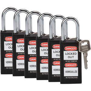 BRADY 123401 Lockout-Vorhängeschloss mit unterschiedlichem Schlüssel, schwarz, 1/4 Zoll – 6er-Pack | AC8EKG 39N266