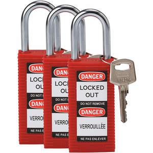BRADY 123414 Lockout-Vorhängeschloss, gleichschließend, rot, 1/4 Zoll – 3er-Pack | AC8EKL 39N270
