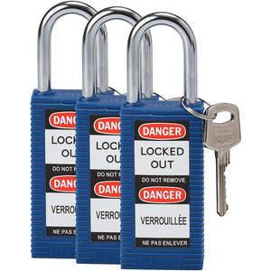 BRADY 123415 Lockout-Vorhängeschloss, gleichschließend, blau, 1/4 Zoll – 3er-Pack | AC8EKM 39N271