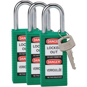BRADY 123416 Lockout Padlock Keyed Alike Green 1/4 Inch - Pack Of 3 | AC8EKP 39N273