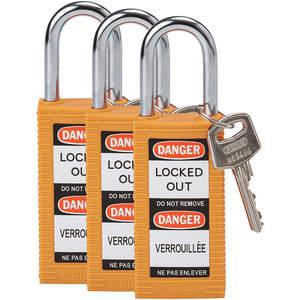 BRADY 123418 Lockout-Vorhängeschloss, gleichschließend, Orange, 1/4 Zoll, 3er-Pack | AC8EKQ 39N274