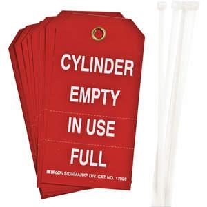 BRADY 17928 Cylinder Status Tag 5-3/4 x 3 Inch White/red Polyester - Pack Of 10 | AE3QCE 5ENZ0