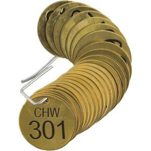 BRADY 23528 Number Tag Brass Series Chw 301-325 Pk25 | AG6EPJ 35TC92