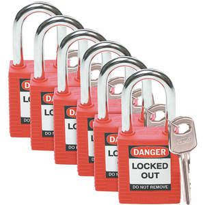BRADY 51339 Lockout Padlock Keyed Different Red 1/4 Inch - Pack Of 6 | AC3ZJH 2XU66