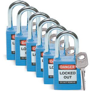 BRADY 51344 Lockout-Vorhängeschloss mit unterschiedlichem Schlüssel, blau, 1/4 Zoll – 6er-Pack | AC3ZJJ 2XU67