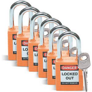 BRADY 51347 Lockout Padlock Keyed Different Orange 1/4 Inch - Pack Of 6 | AC3ZJM 2XU70