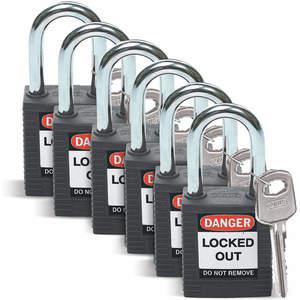BRADY 51353 Lockout-Vorhängeschloss mit unterschiedlichem Schlüssel, schwarz, 1/4 Zoll – 6er-Pack | AC3ZJN 2XU71