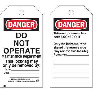 BRADY 65442 Danger Tag 5-3/4 x 3 Inch Cardstock - Pack Of 25 | AA7HCW 15Y644