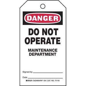 BRADY 76180 Danger Tag 5-3/4 x 3 Inch Do Not Opr - Pack Of 25 | AE6HTJ 5T151