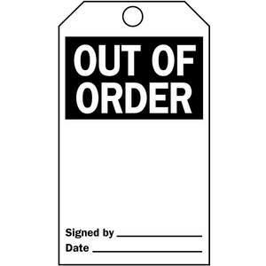 BRADY 76215 Out Of Order Tag 5-3/4 x 3 Inch Black/white - Pack Of 25 | AE6HTR 5T158