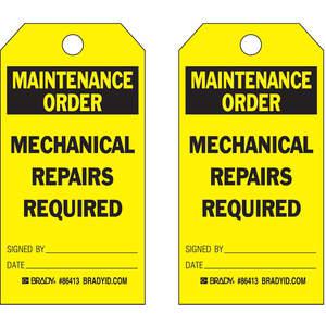 BRADY 86413 Maintenance Order Tag 5-3/4 x 3 Inch Black/yellow - Pack Of 10 | AF4PXP 9F380