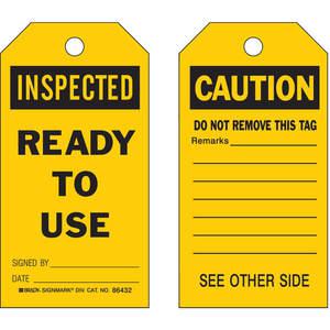 BRADY 86716 Inspected Tag 7 x 4 Inch Black/yellow - Pack Of 100 | AF6ANM 9UCJ5