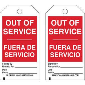 BRADY 86524 Out Of Service Bilingual Tag 3/8 Inch - Pack Of 10 | AF3RVL 8CMR9
