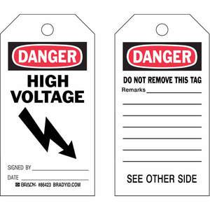 BRADY 86542 Danger Tag 5-3/4 x 3 Inch Polyester High Voltage - Pack Of 10 | AF4FJX 8UTN2