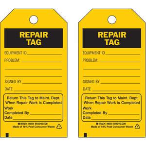 BRADY 86554 Repair Tag 5-3/4 x 3 Inch Black/yellow 3/8 Inch - Pack Of 10 | AF4PAJ 9DZJ7