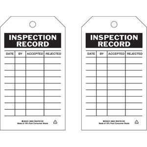 BRADY 86565 Inspection Received Tag 5-3/4 x 3 Inch Metric - Pack Of 10 | AF4PCE 9E220