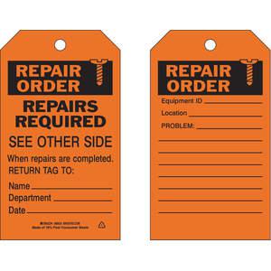 BRADY 86624 Repair Order Tag 7 x 4 Inch Black/orange Metric - Pack Of 10 | AE2TGV 4ZH16